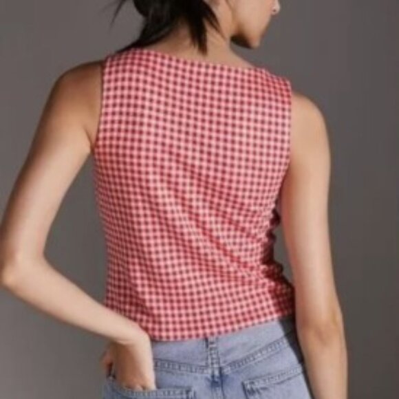Anthropologie Eva Franco Red and White Checkered Gingham Bow Tank Top Size Small - Picture 2 of 7